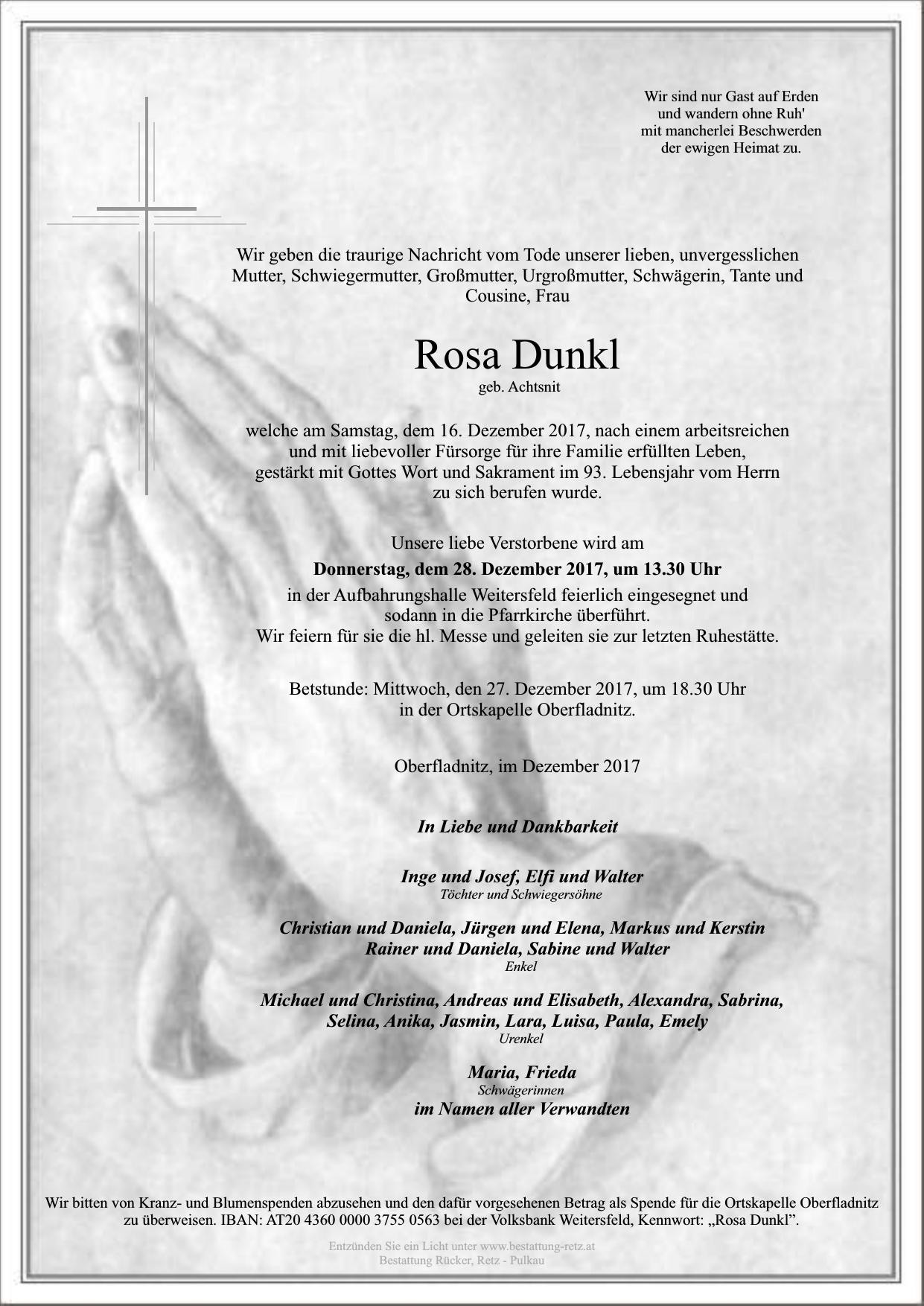 Traueranzeige von Rosa Dunkl