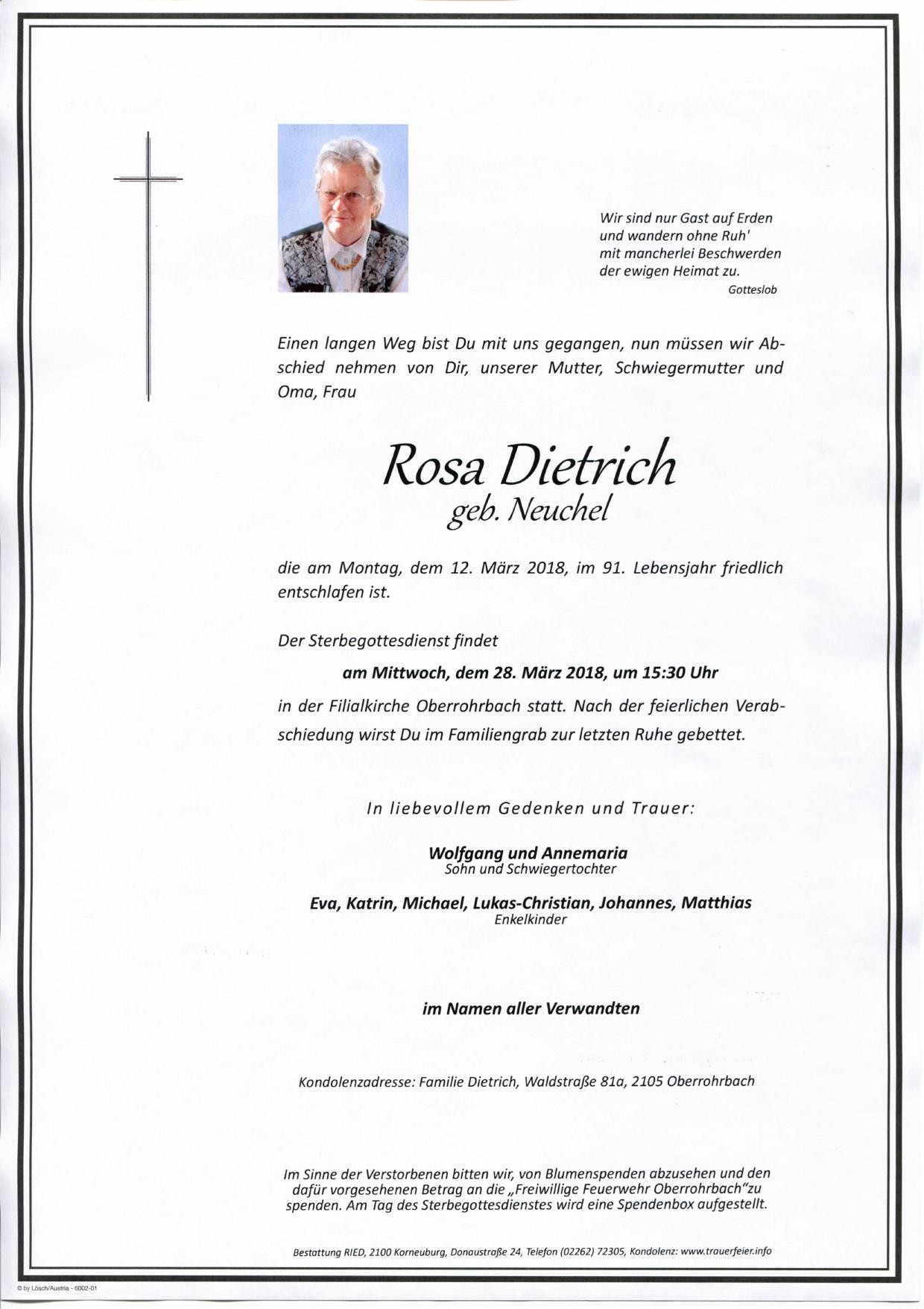 Traueranzeige von Rosa Dietrich