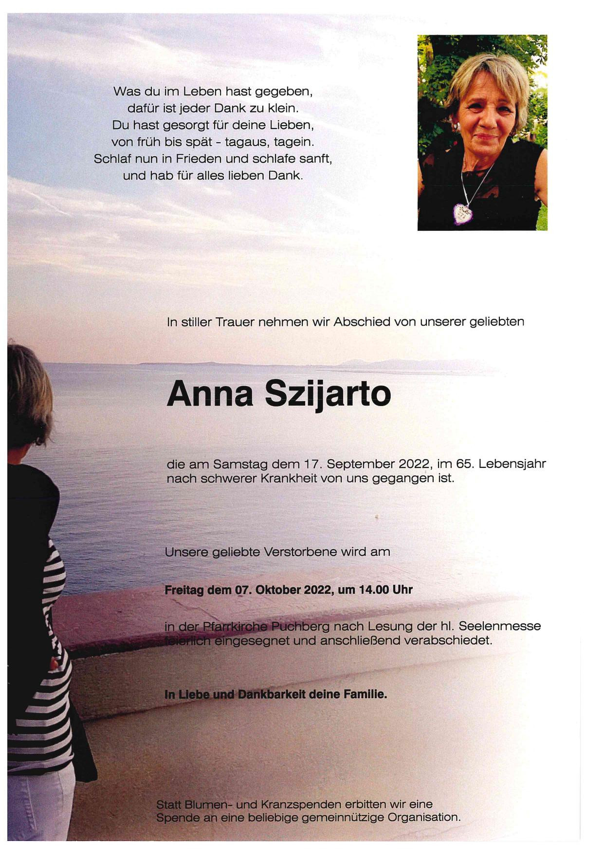 Traueranzeige von Anna Szijarto