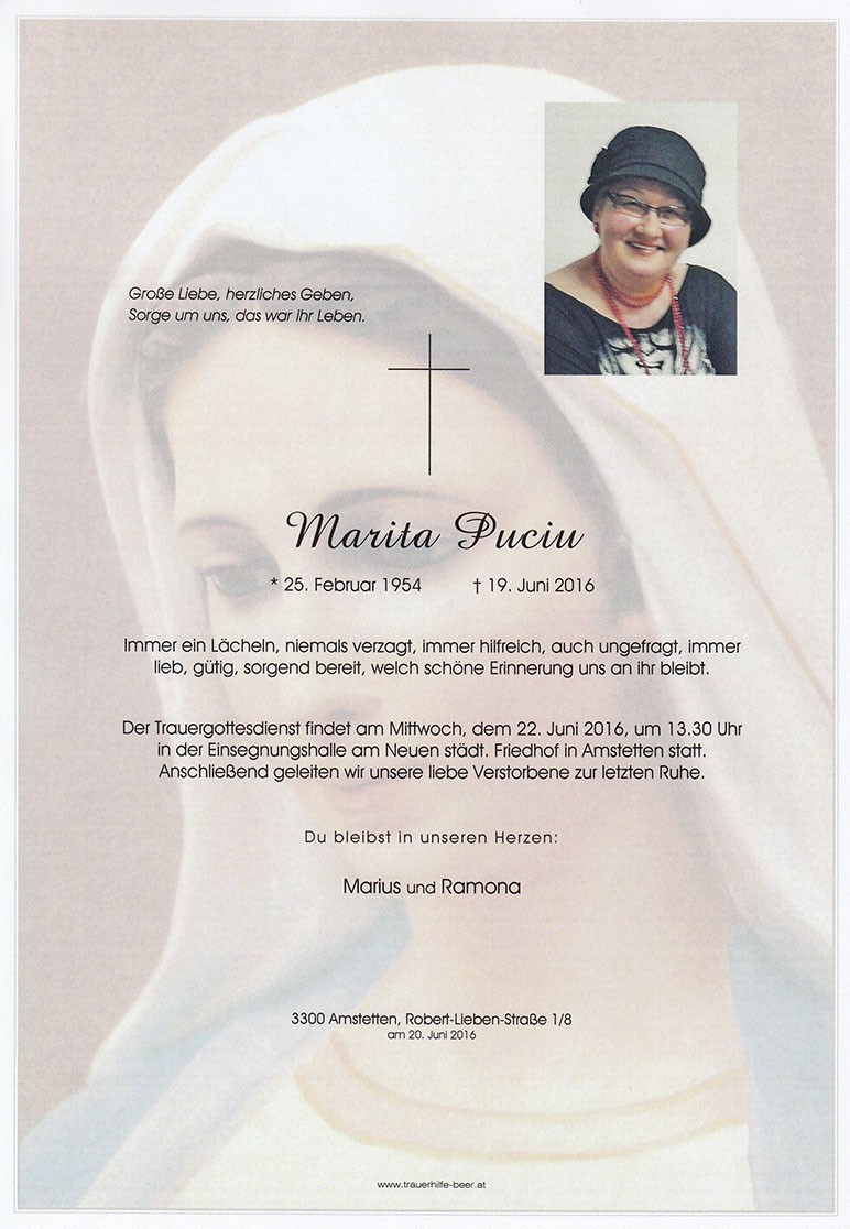 Traueranzeige von Marita Puciu