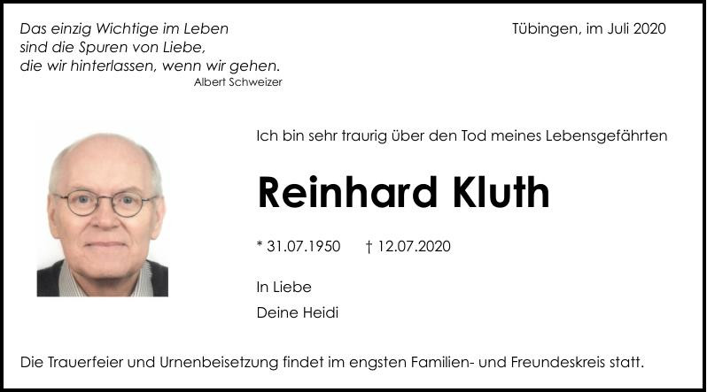 Traueranzeige von Reinhard Kluth