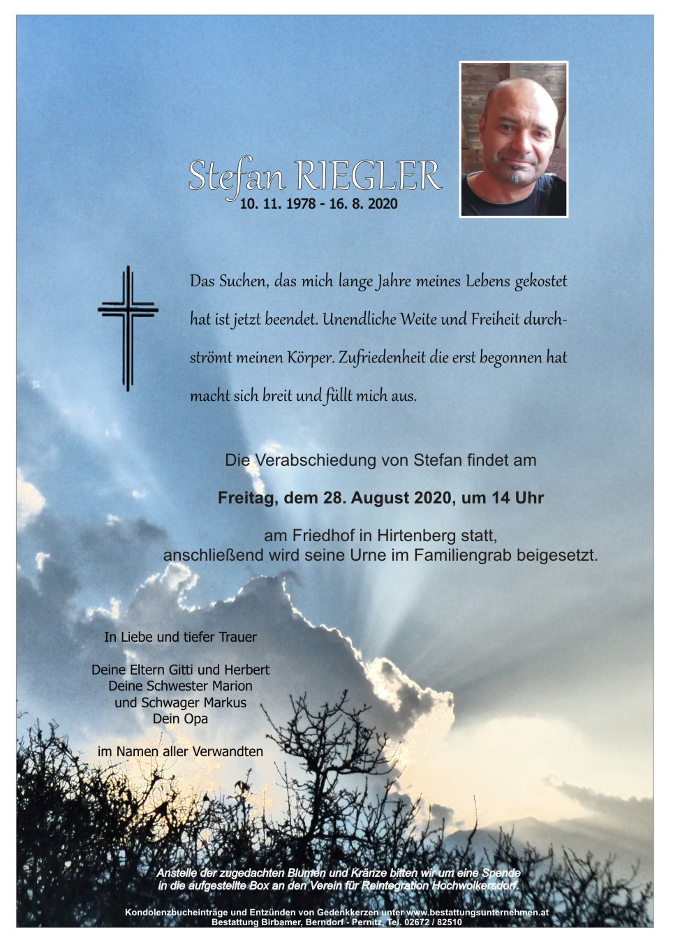 Traueranzeige von Stefan Riegler