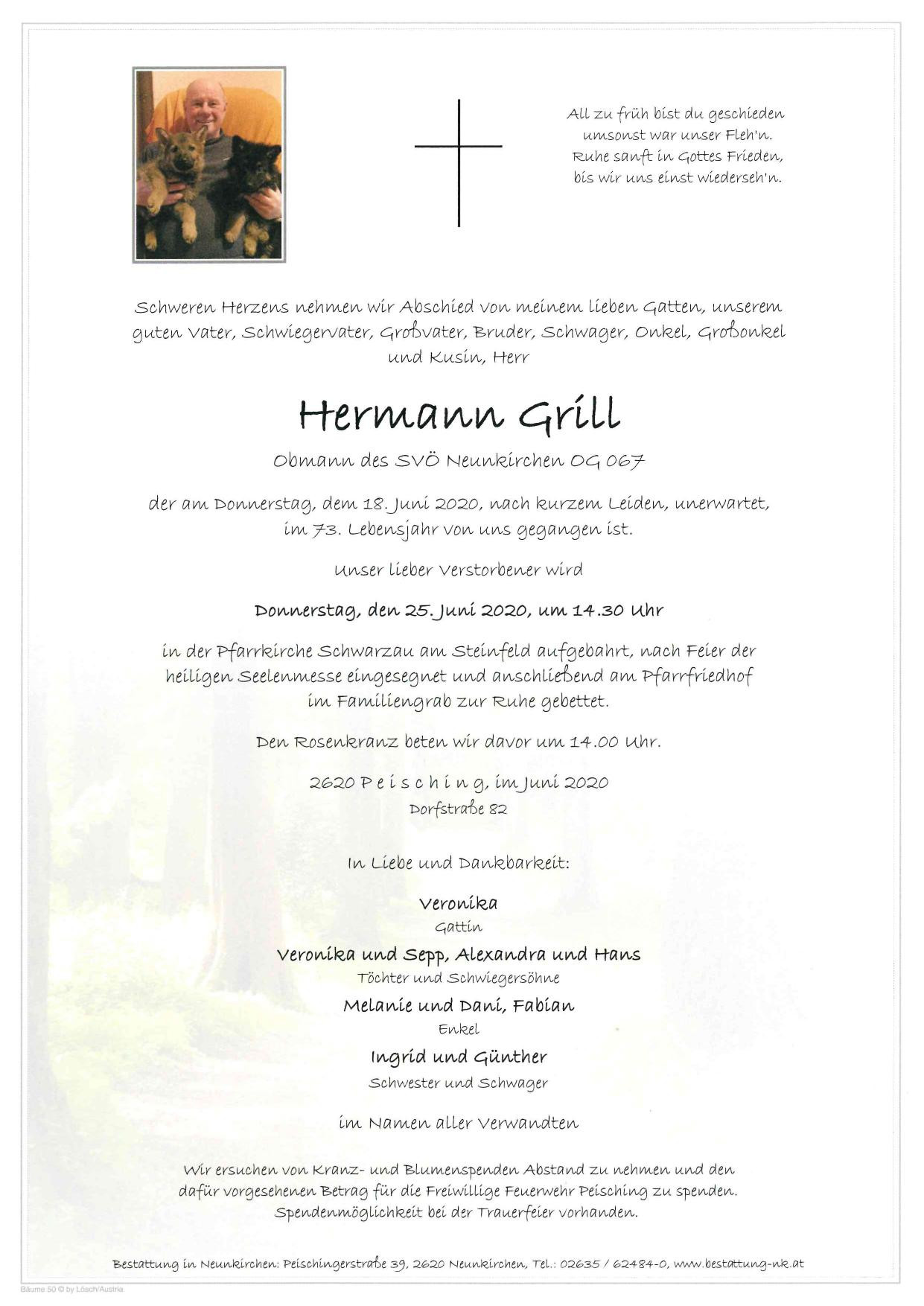 Traueranzeige von Hermann Grill