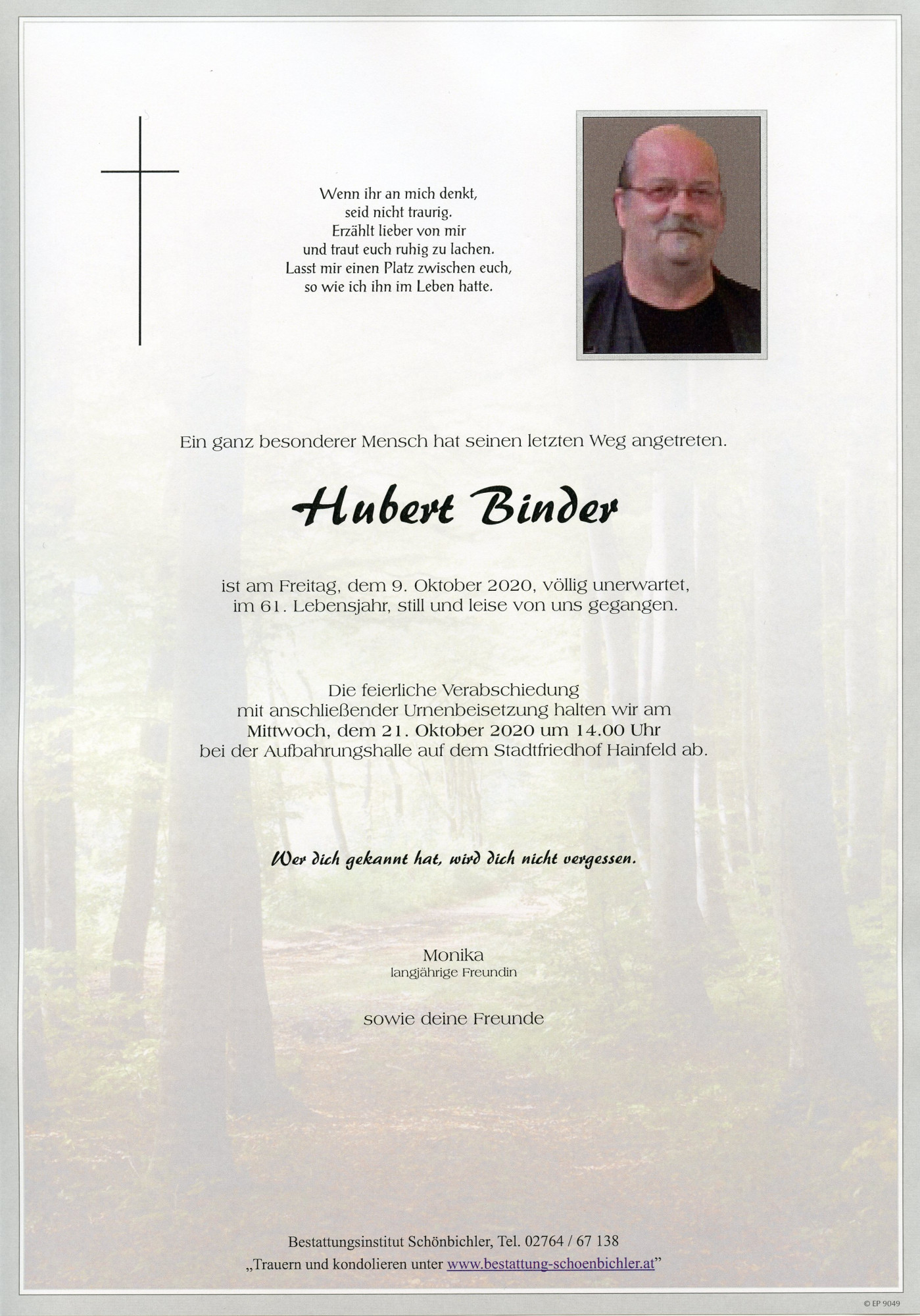 Traueranzeige von Hubert Binder