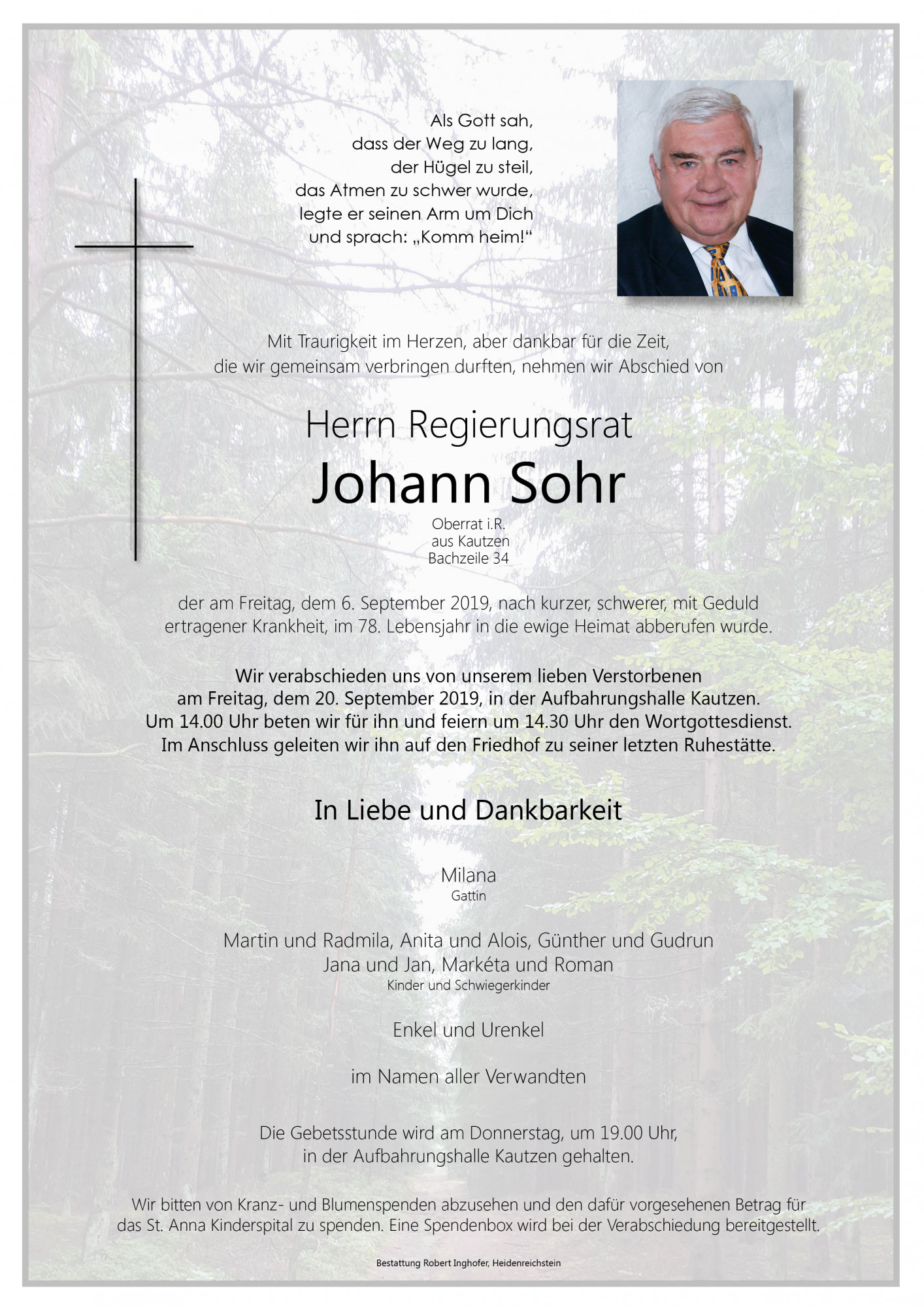 Traueranzeige von Regierungsrat Johann Sohr