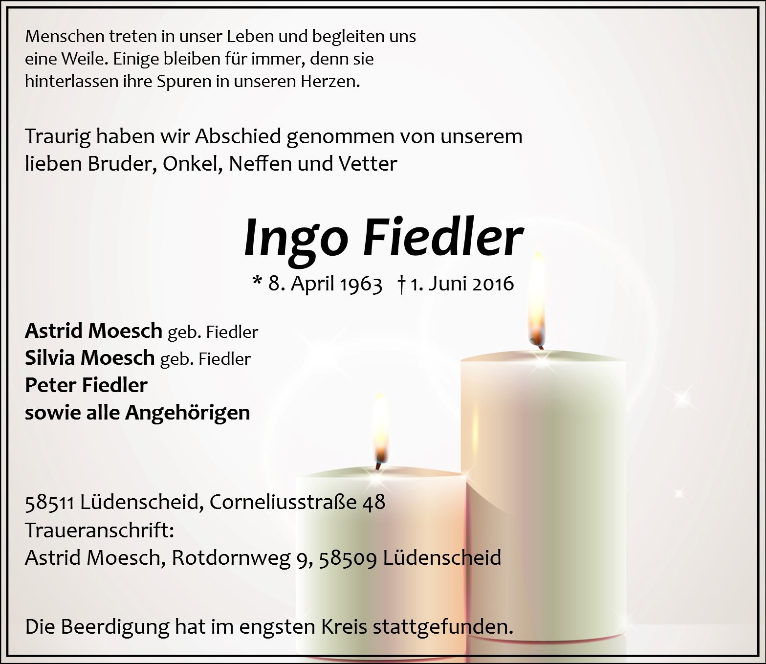 Traueranzeige von Ingo Fiedler