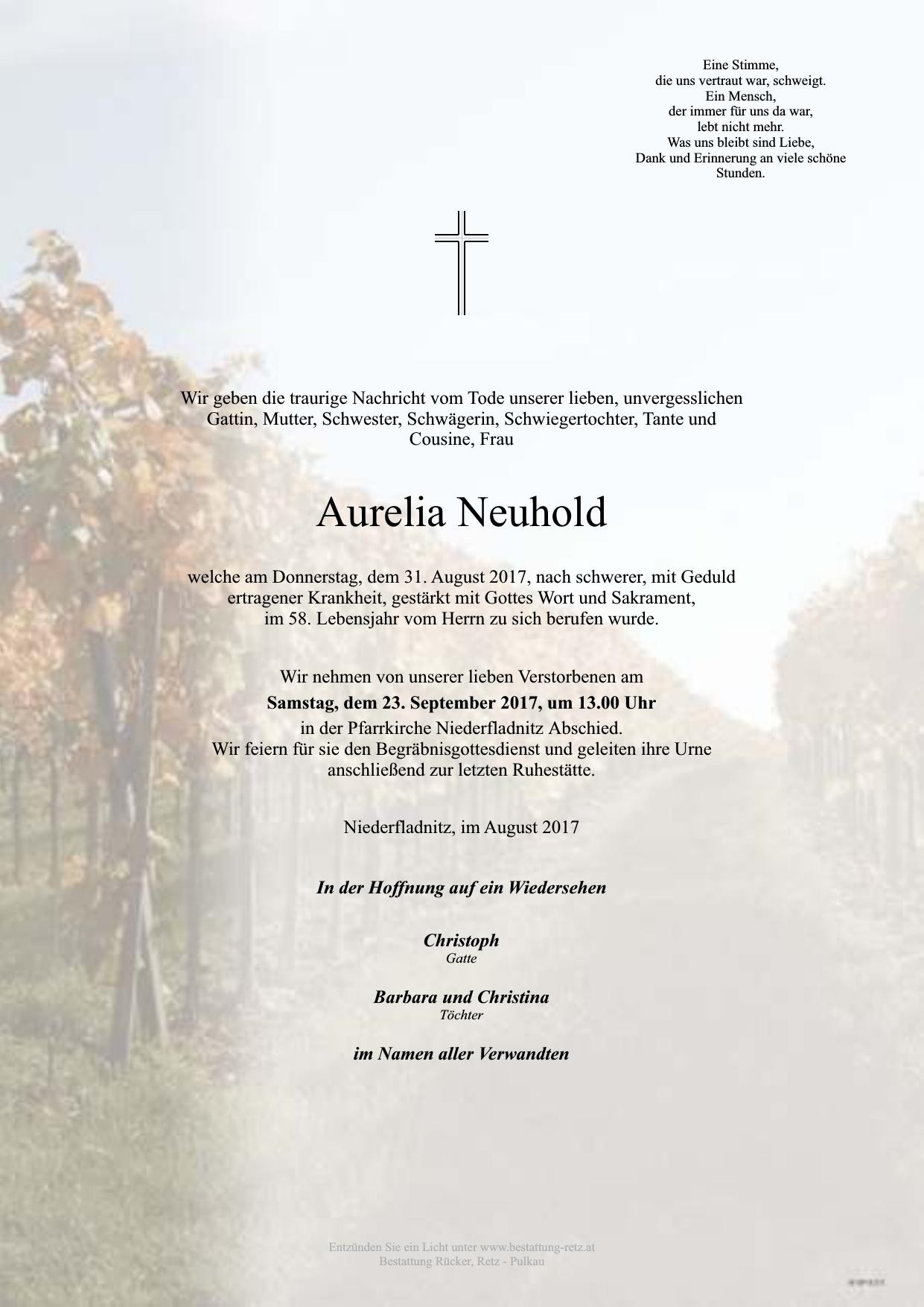 Traueranzeige von Aurelia Neuhold