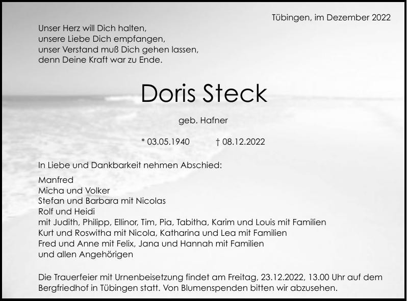 Traueranzeige von Doris Steck