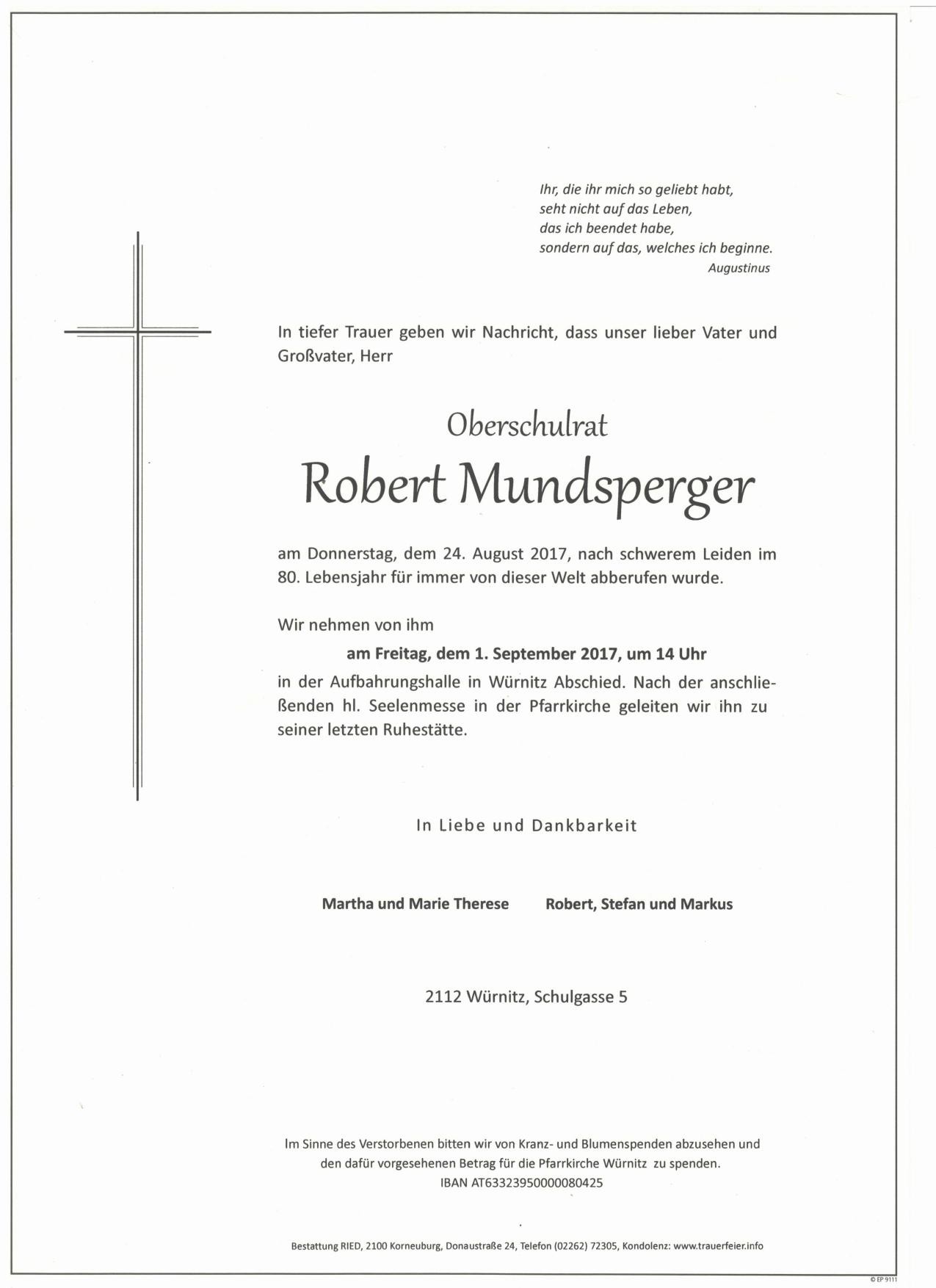 Traueranzeige von Oberschulrat Robert Mundsperger