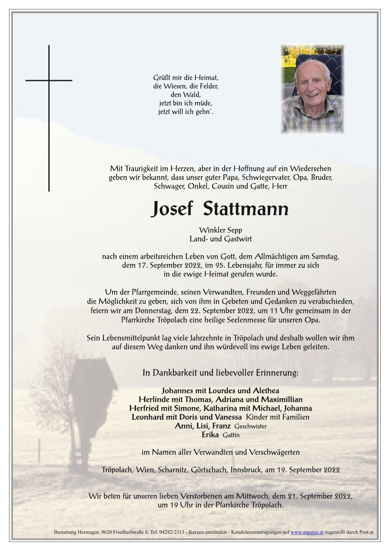 Traueranzeige von Josef Stattmann
