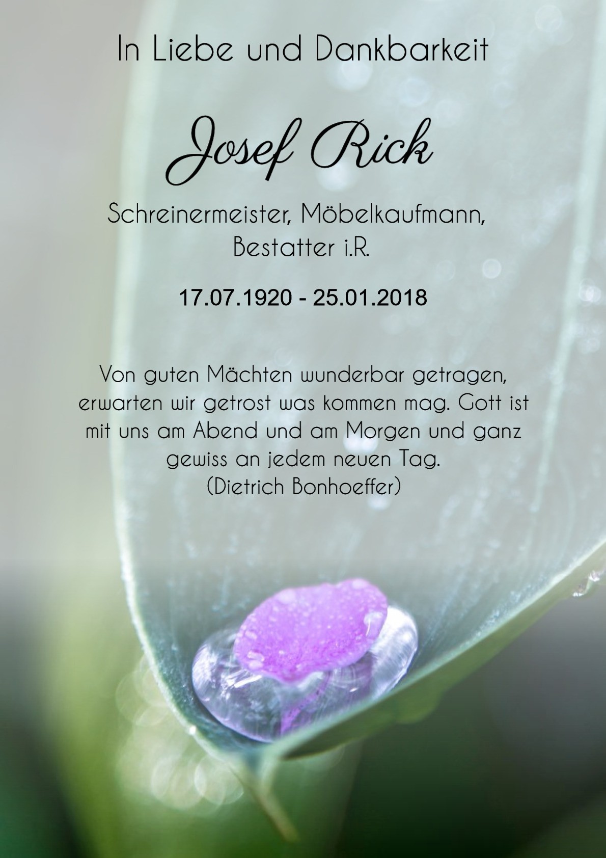 Traueranzeige von Josef Rick