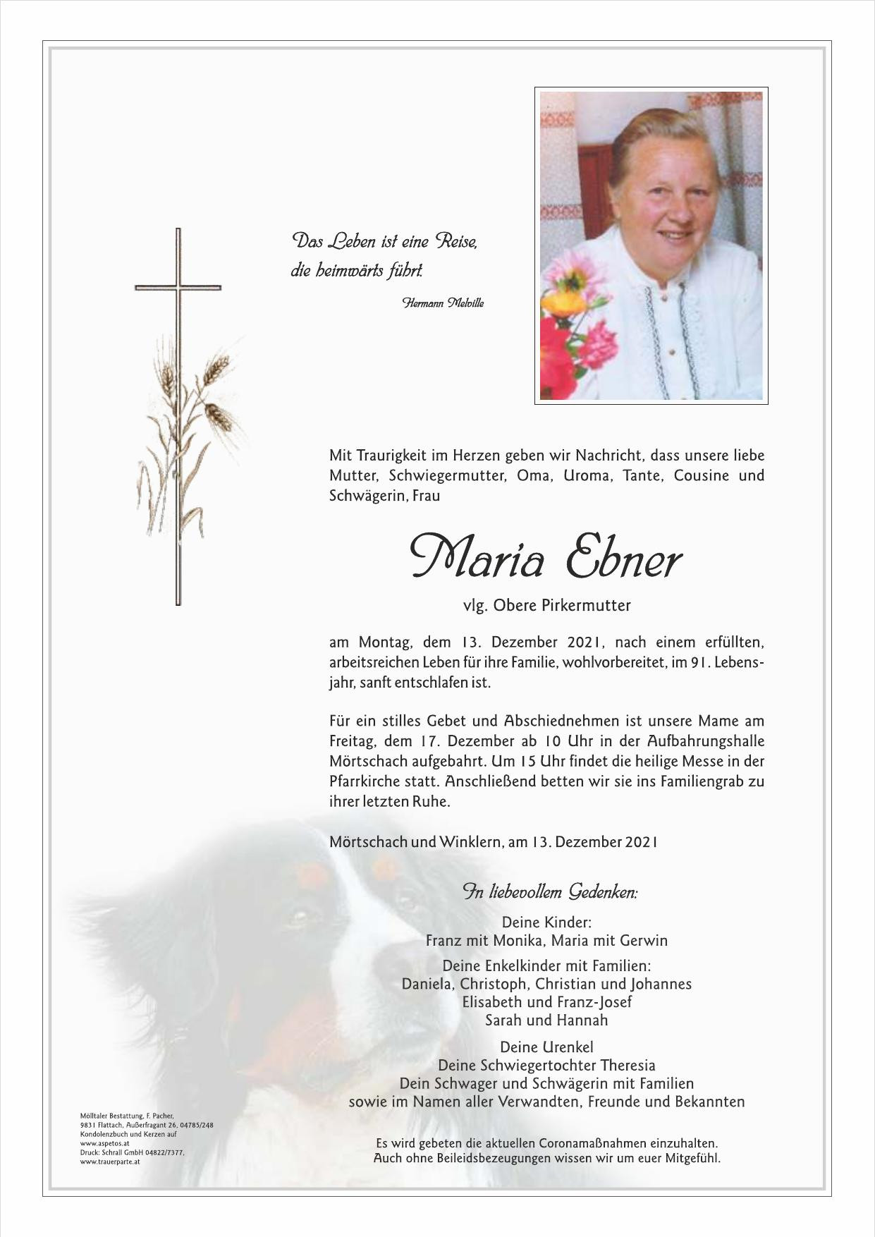 Traueranzeige von Maria Ebner