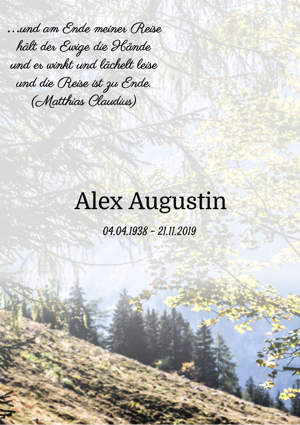 Traueranzeige von Alex Augustin