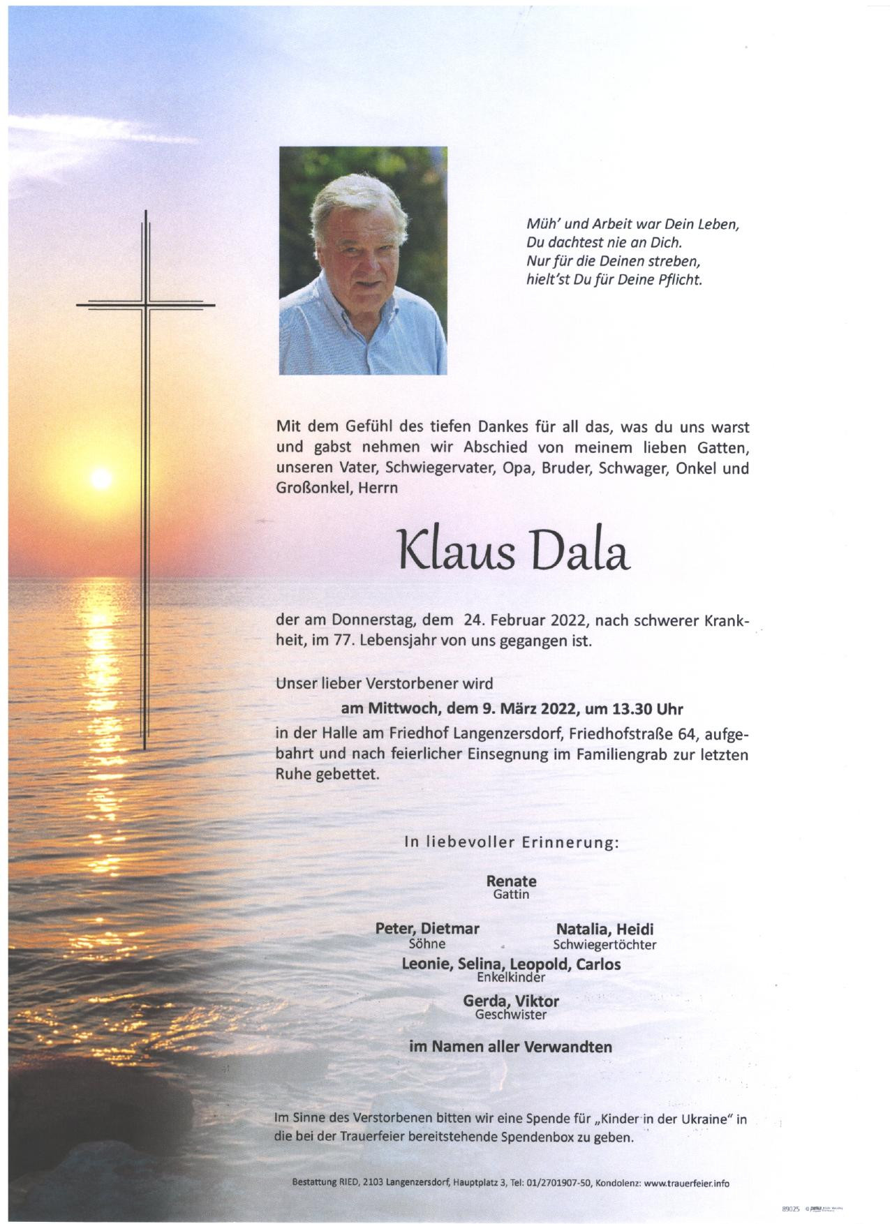 Traueranzeige von Klaus Dala