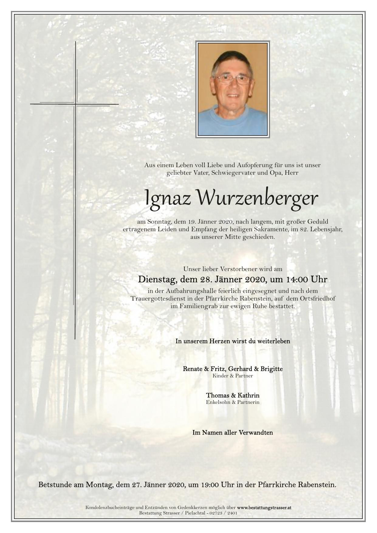 Traueranzeige von Ignaz Wurzenberger