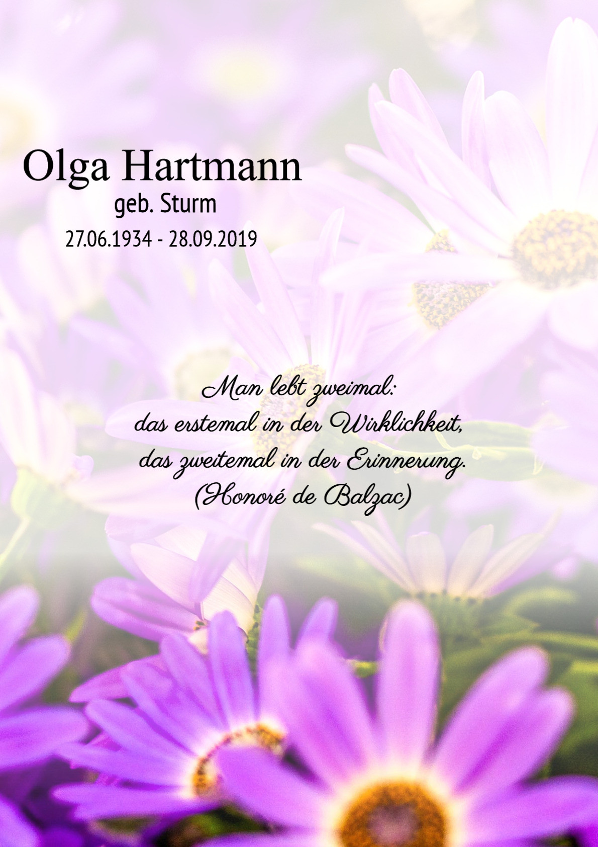 Traueranzeige von Olga Hartmann