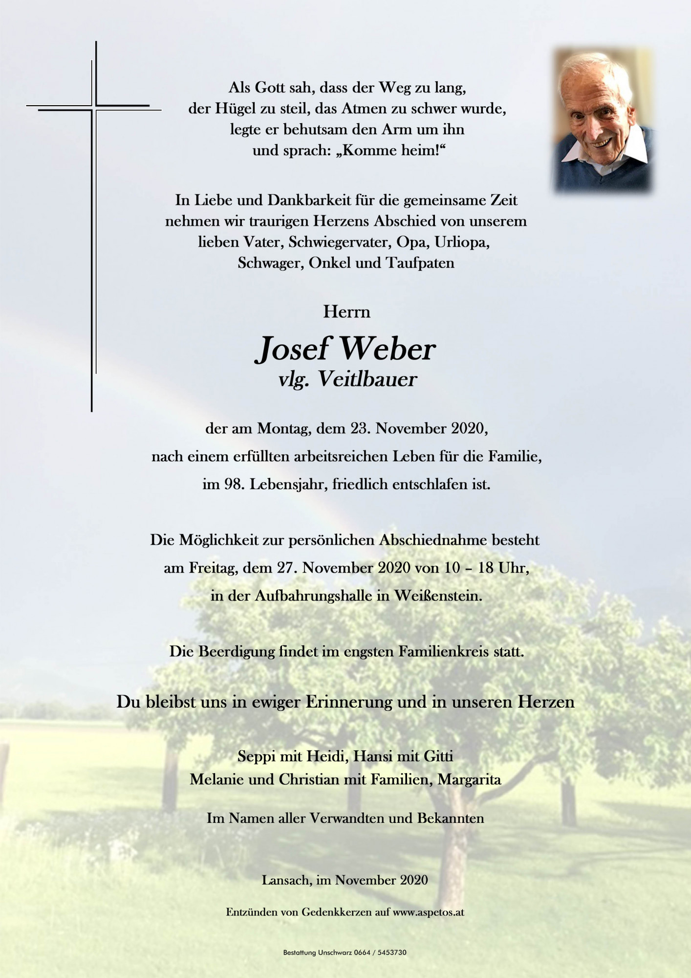 Traueranzeige von Josef Weber