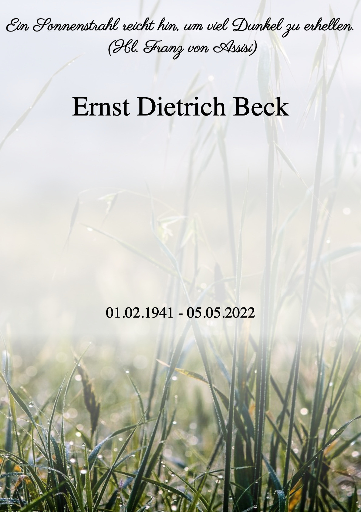 Traueranzeige von Ernst Dietrich Beck