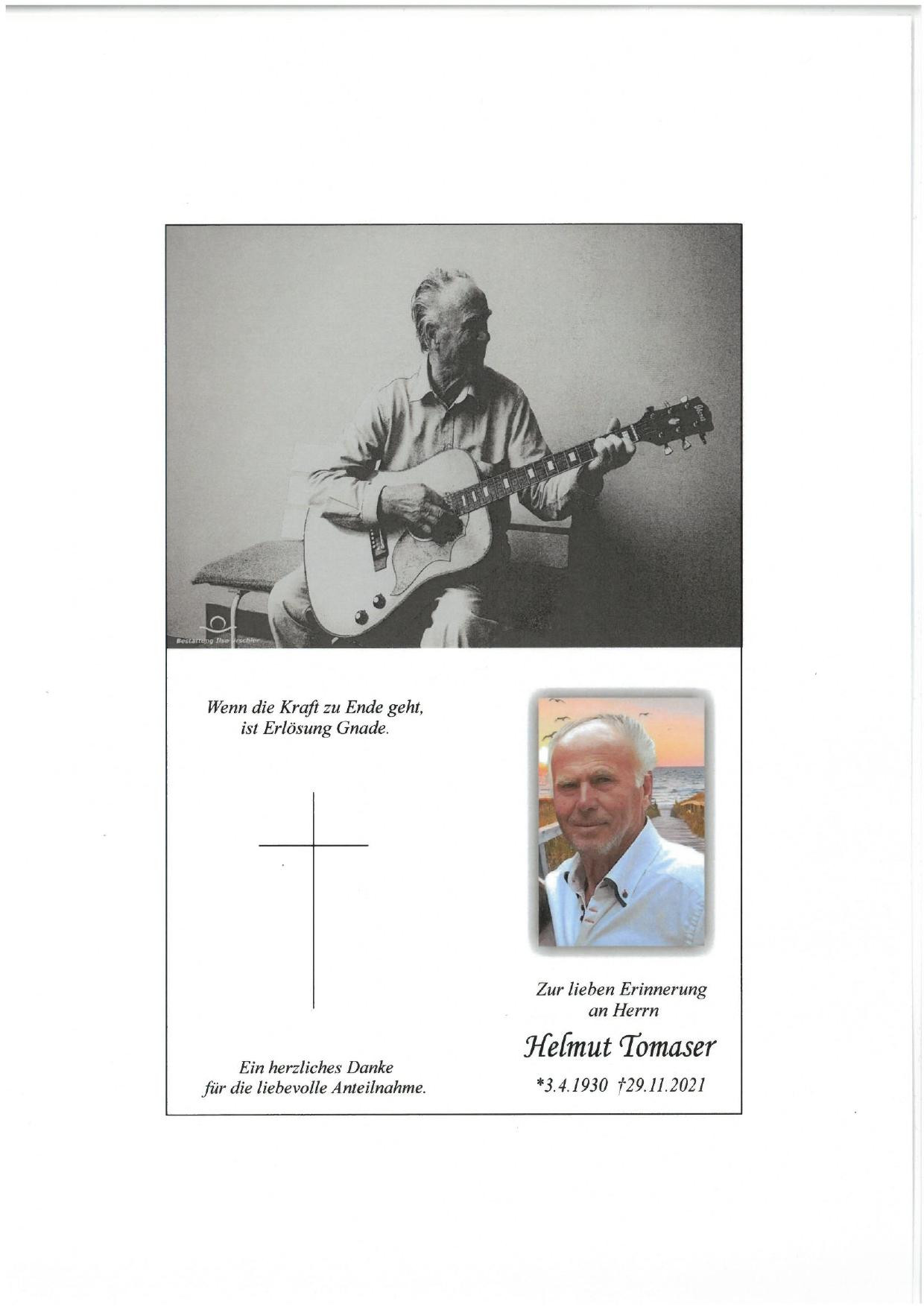 Traueranzeige von Helmut Tomaser