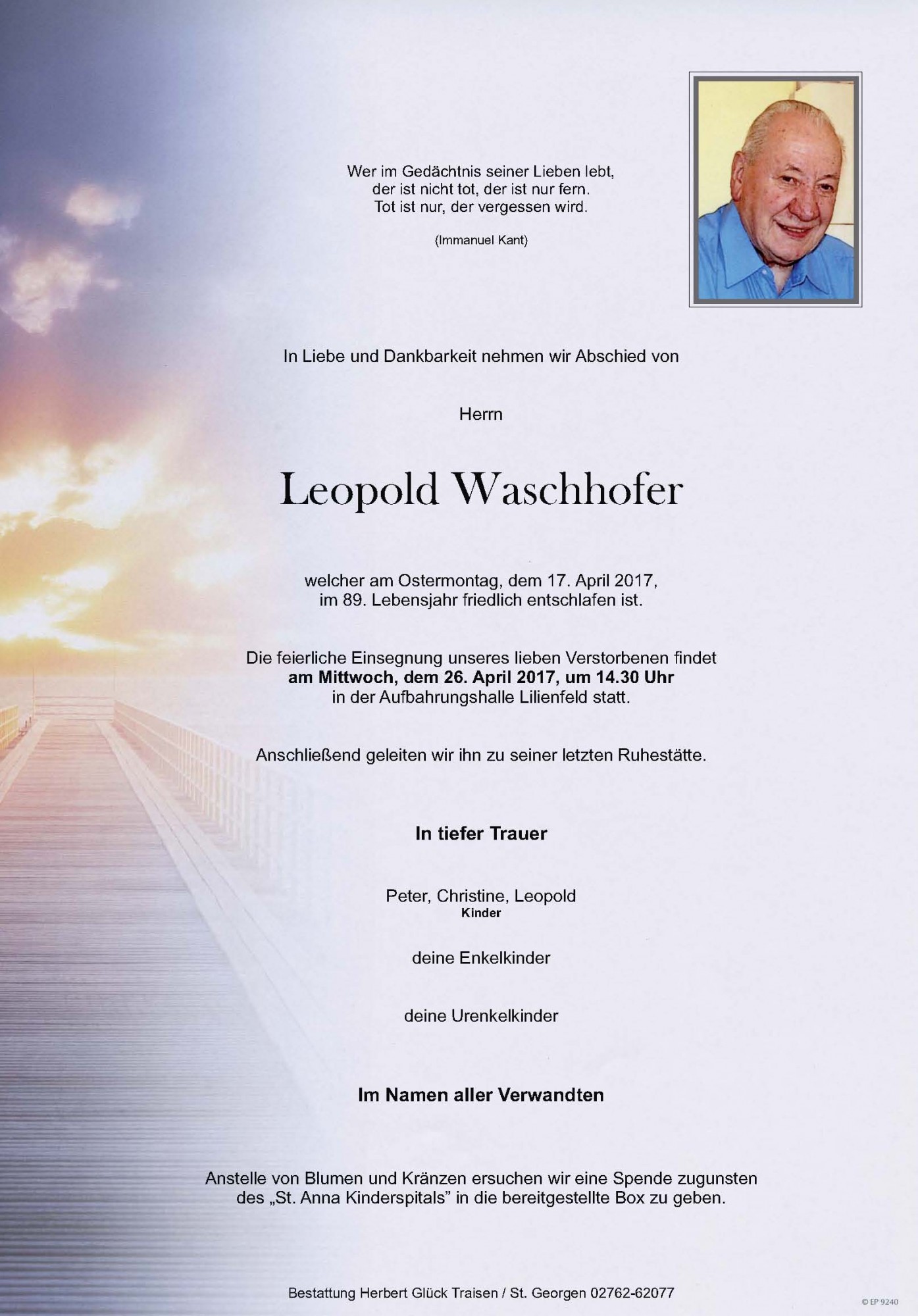 Traueranzeige von Leopold Waschhofer