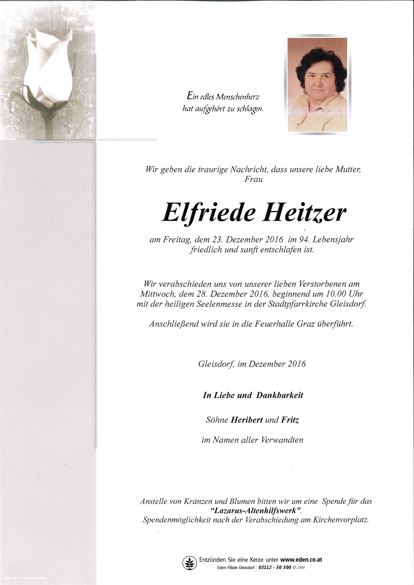 Traueranzeige von Elfriede Heitzer