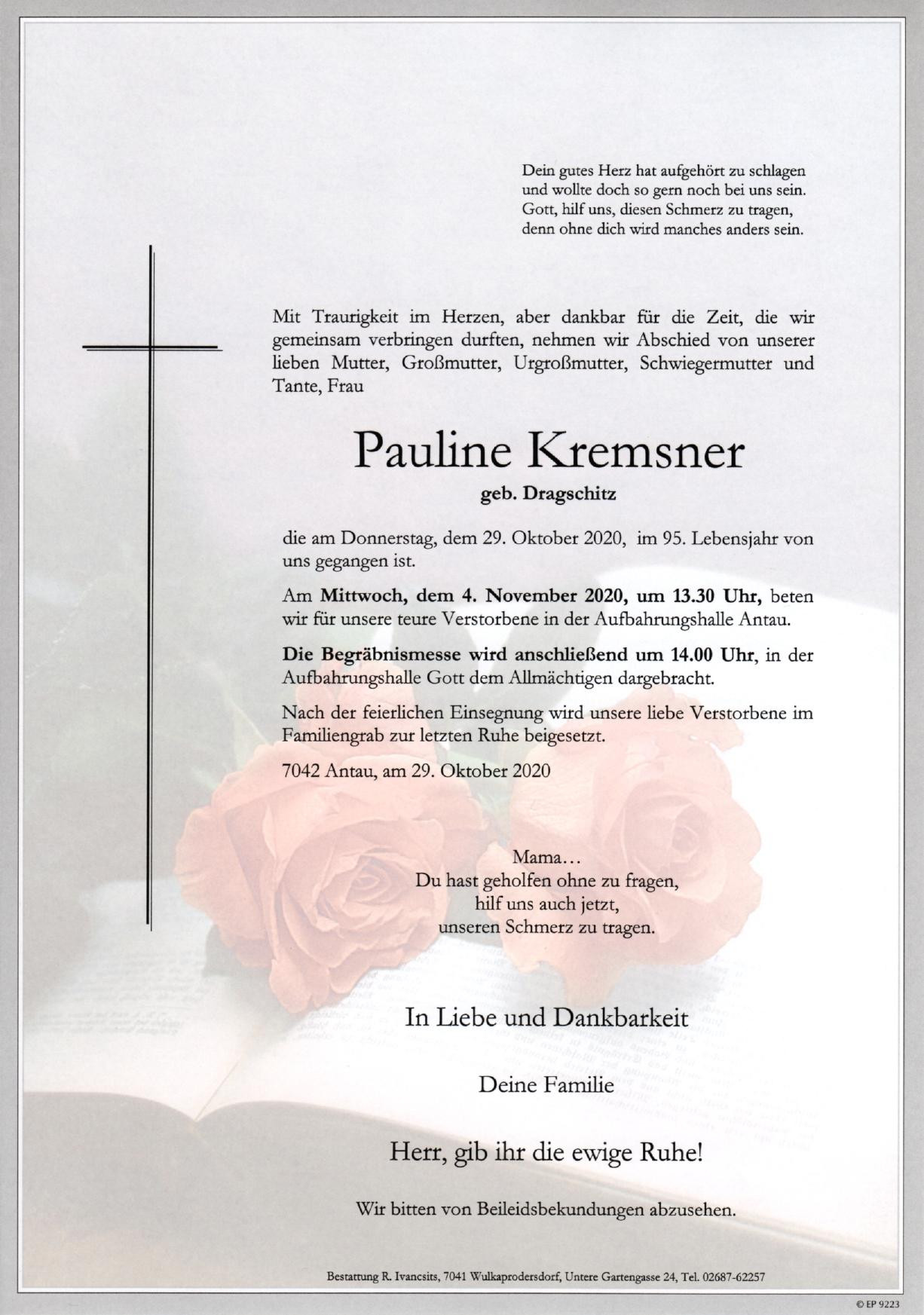 Traueranzeige von Pauline Kremsner