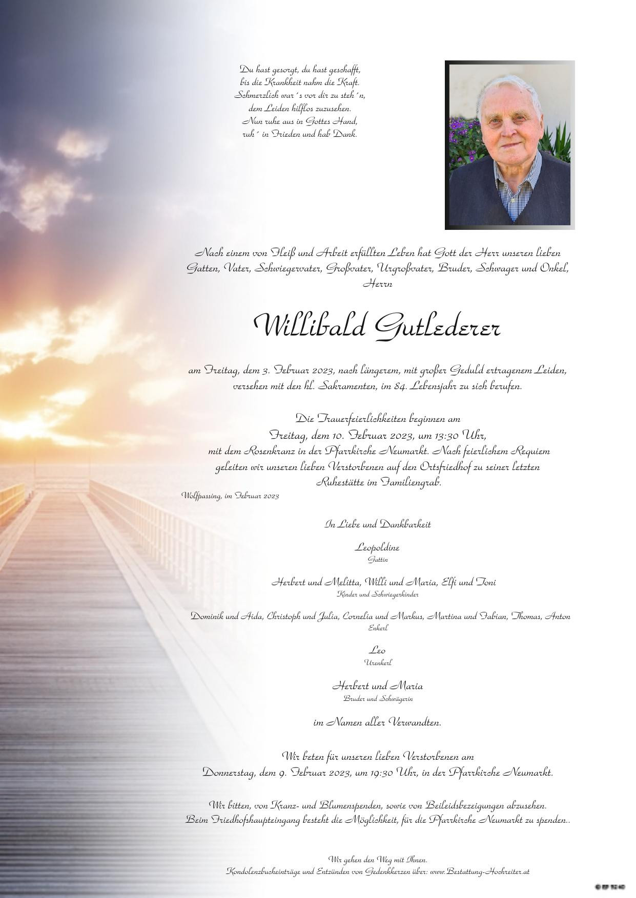 Traueranzeige von Willibald Gutlederer