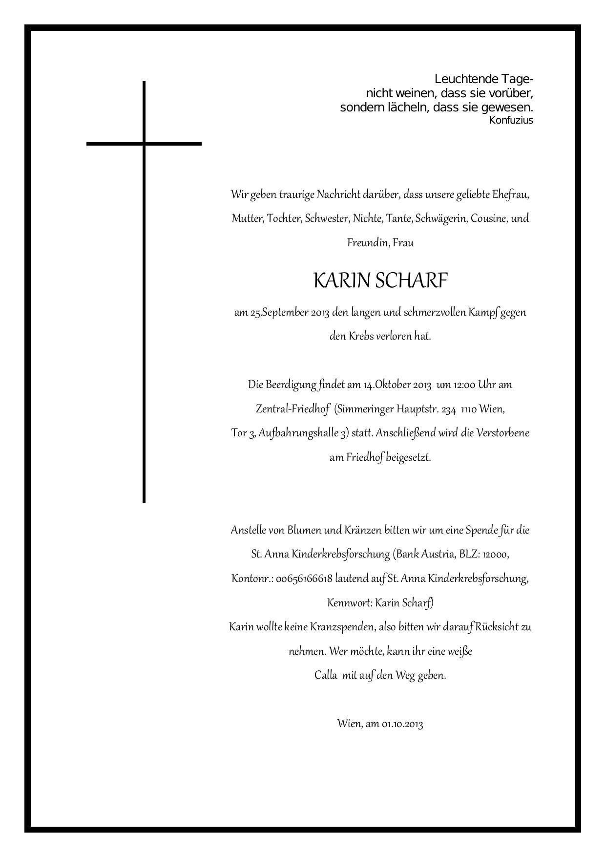 Traueranzeige von Karin Scharf