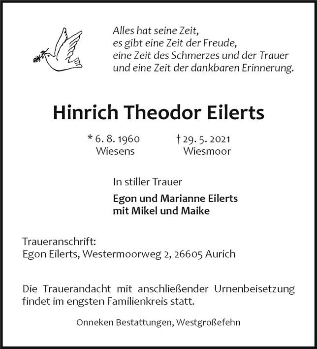 Traueranzeige von Hinrich Eilerts