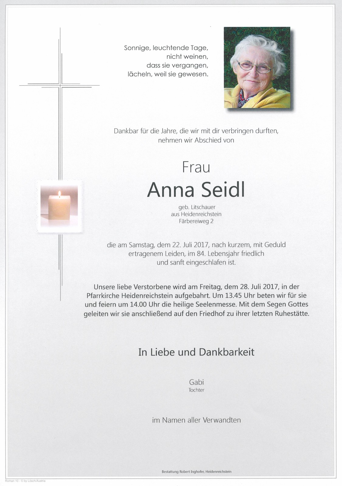 Traueranzeige von Anna Seidl