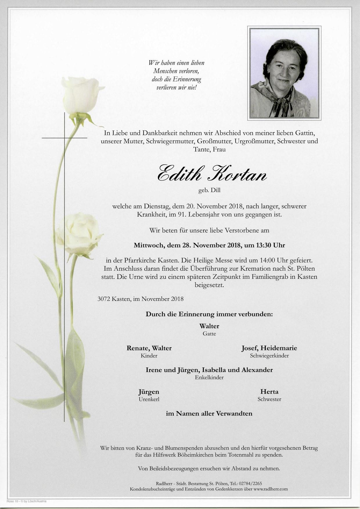 Traueranzeige von Edith Kortan