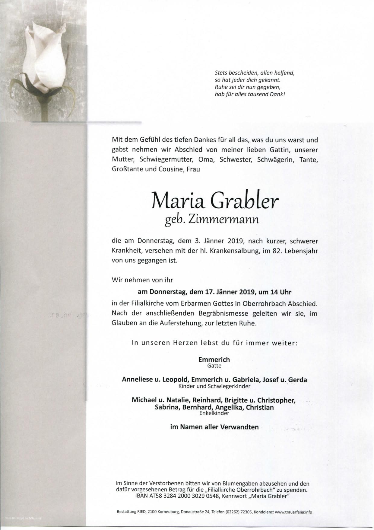 Traueranzeige von Maria Grabler