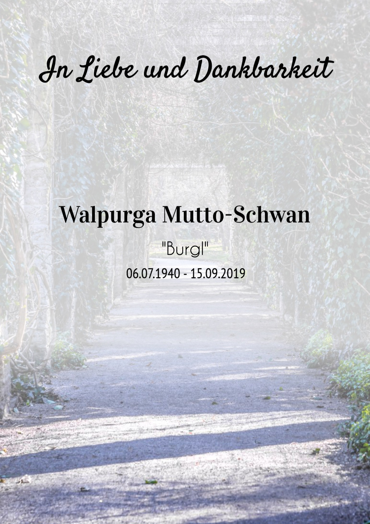 Traueranzeige von Walpurga Mutto-Schwan