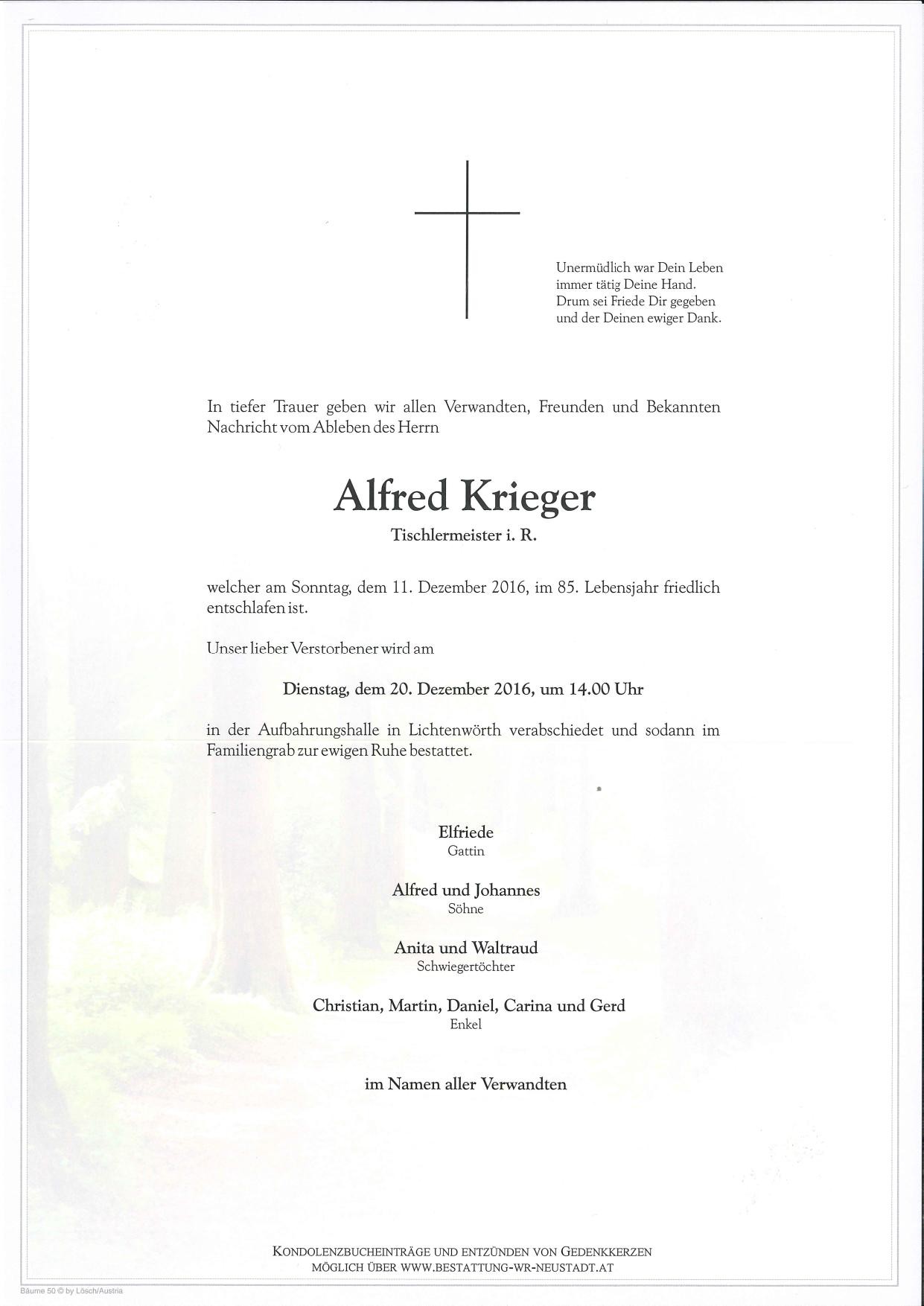 Traueranzeige von Alfred Krieger