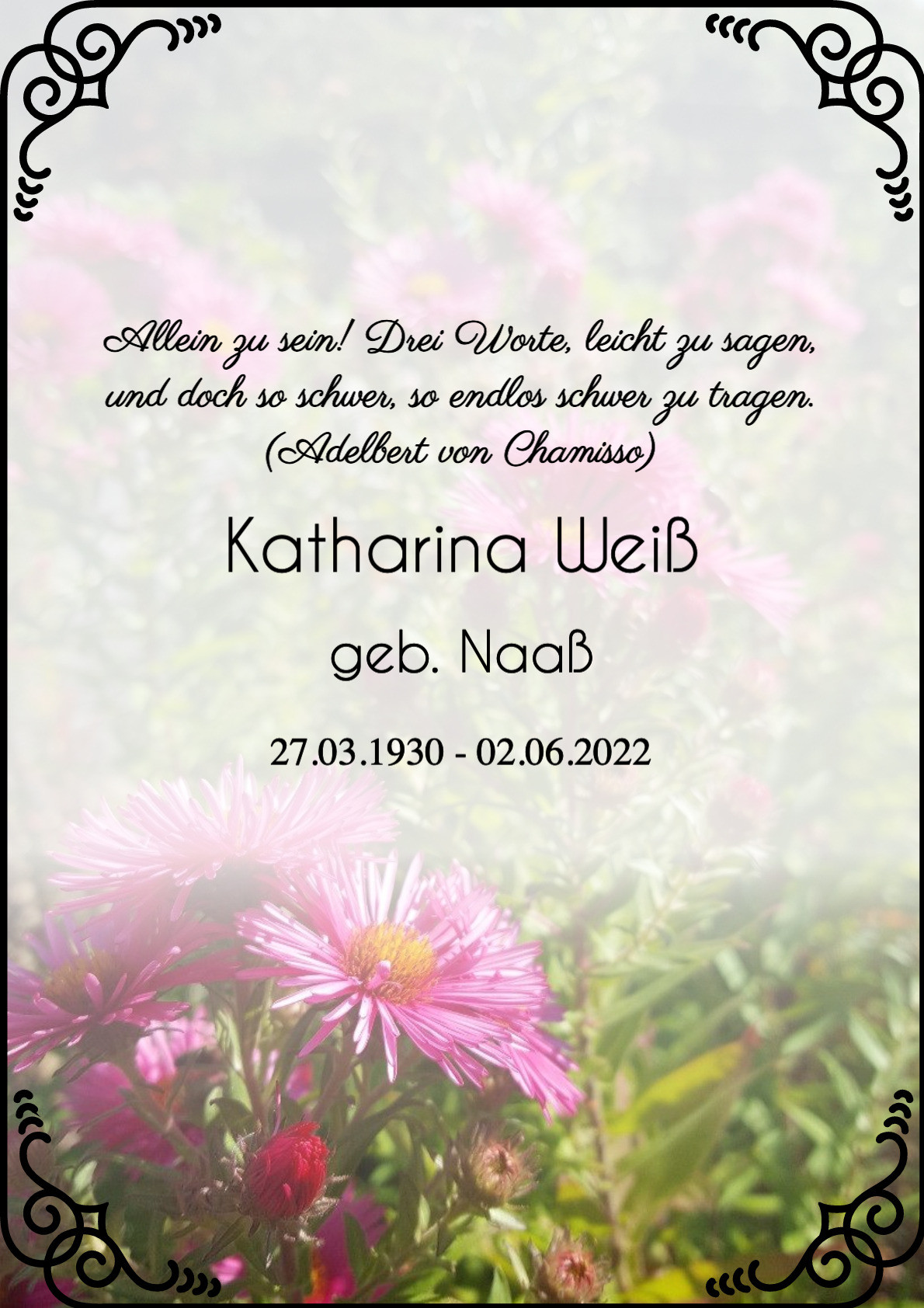 Traueranzeige von Katharina Weiß
