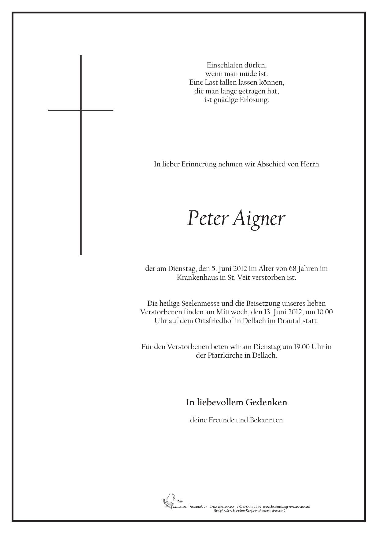 Traueranzeige von Peter Aigner