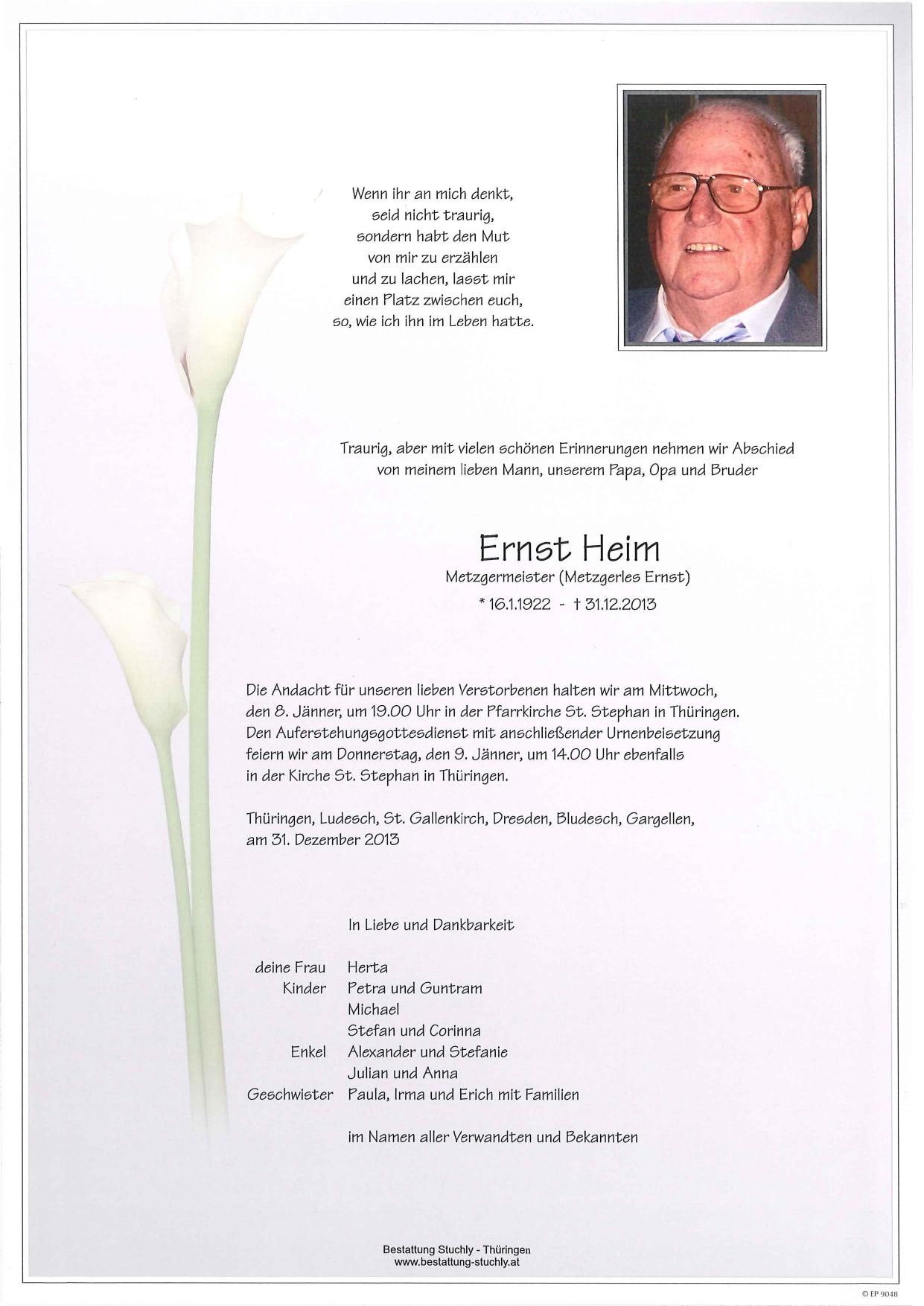 Traueranzeige von Ernst Heim
