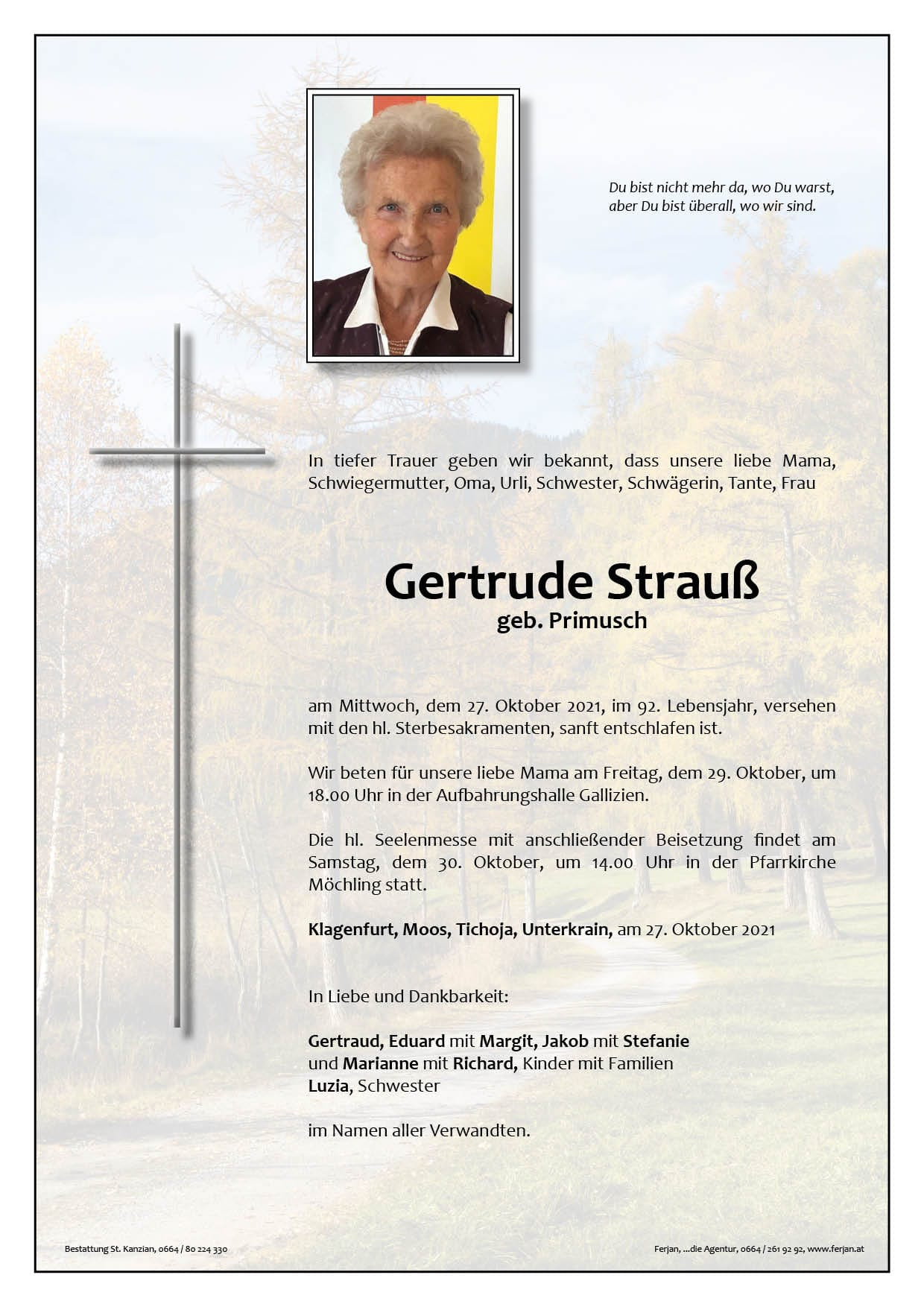 Traueranzeige von Gertrud Strauß