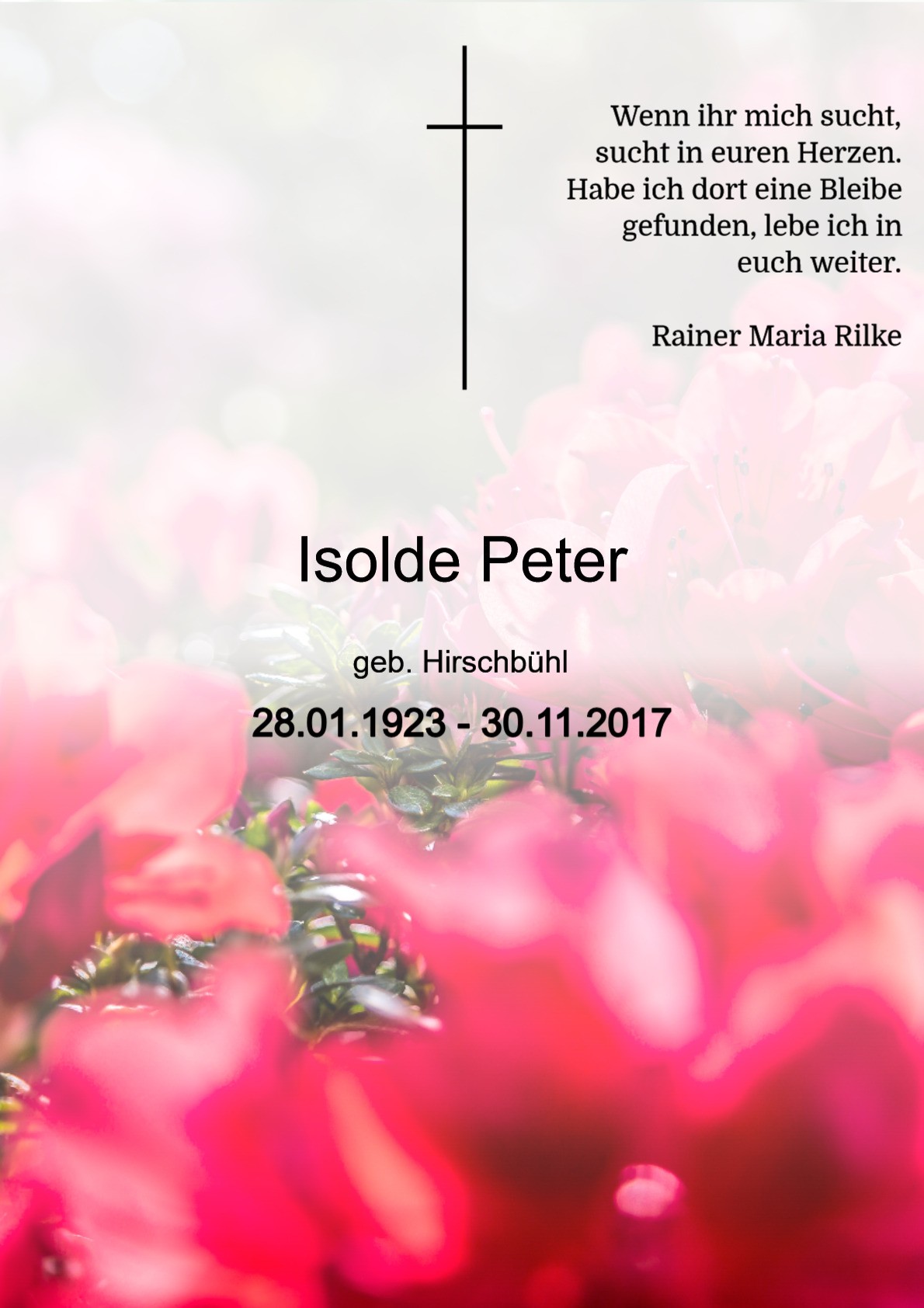 Traueranzeige von Isolde Peter