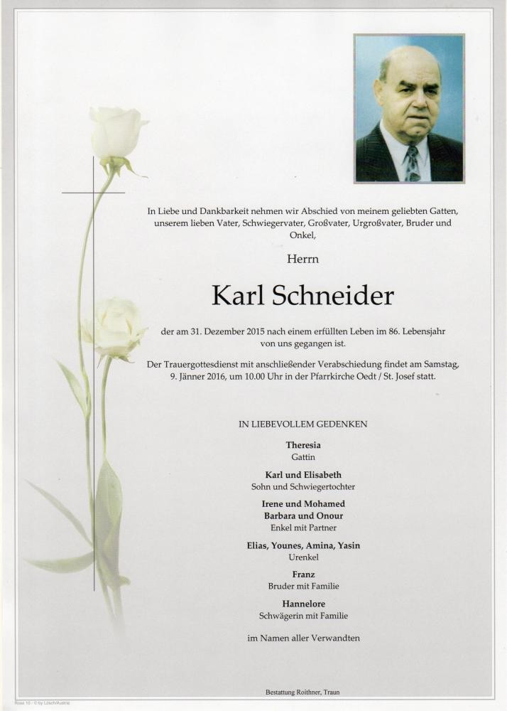 Traueranzeige von Karl Schneider