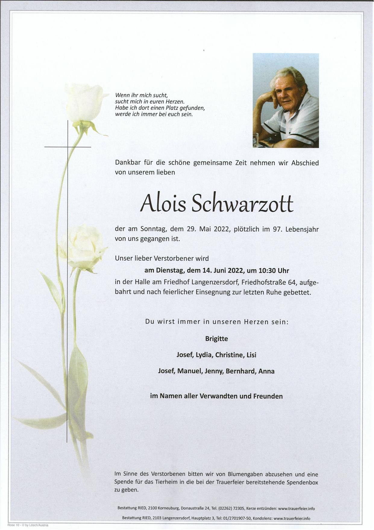 Traueranzeige von Alois Schwarzott