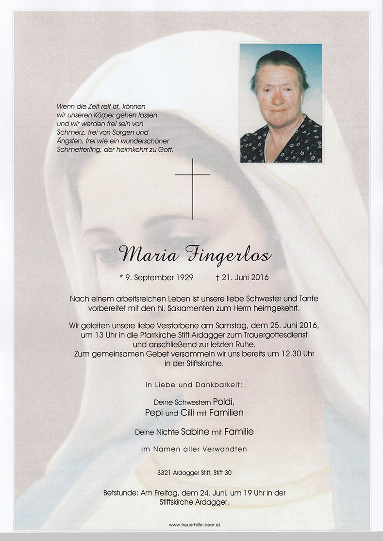 Traueranzeige von Maria Fingerlos