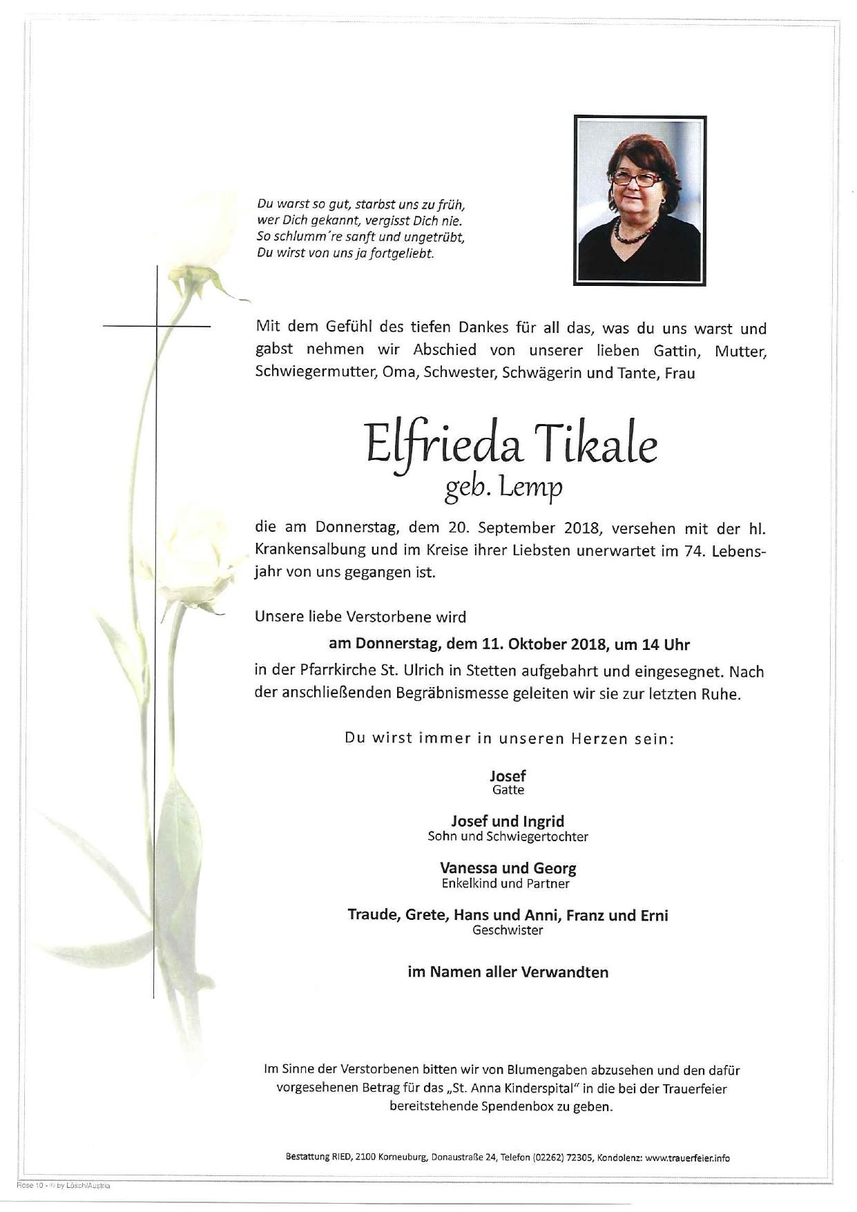 Traueranzeige von Elfrieda Tikale