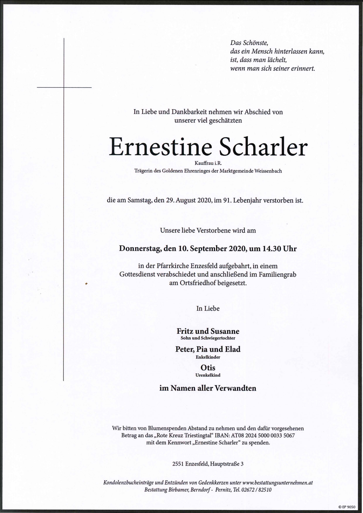 Traueranzeige von Ernestine Scharler