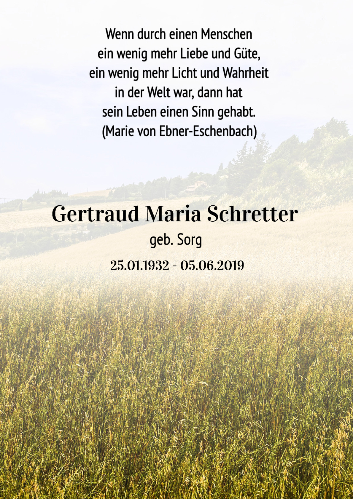 Traueranzeige von Gertraud Maria Schretter