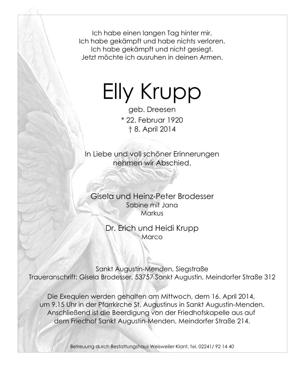 Traueranzeige von Elly Krupp