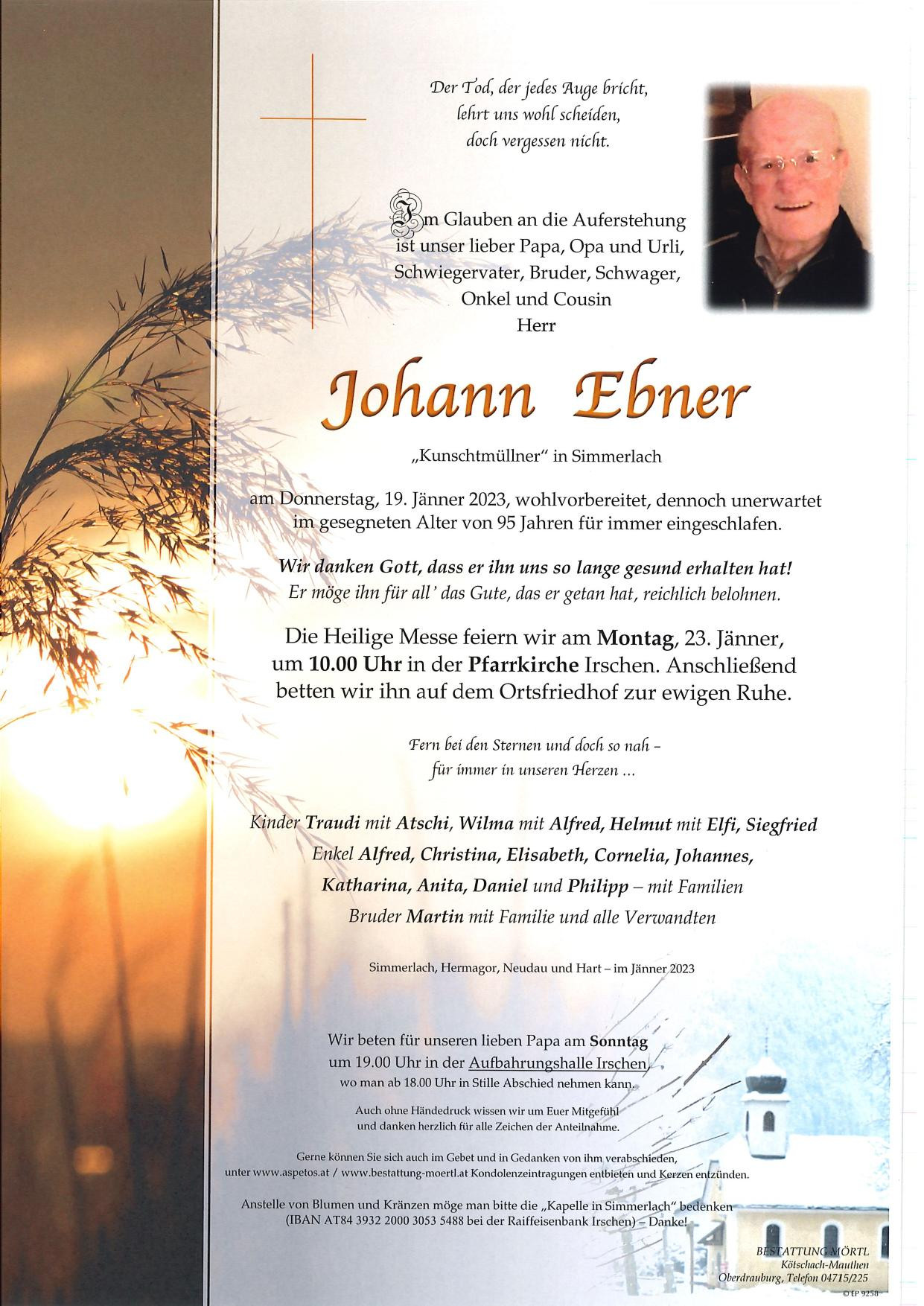 Traueranzeige von Johann Ebner