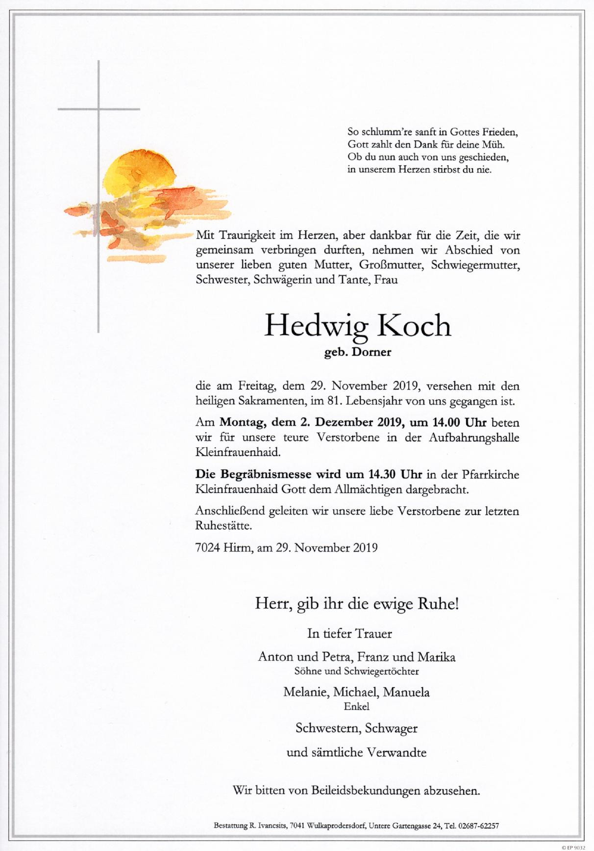 Traueranzeige von Hedwig Koch