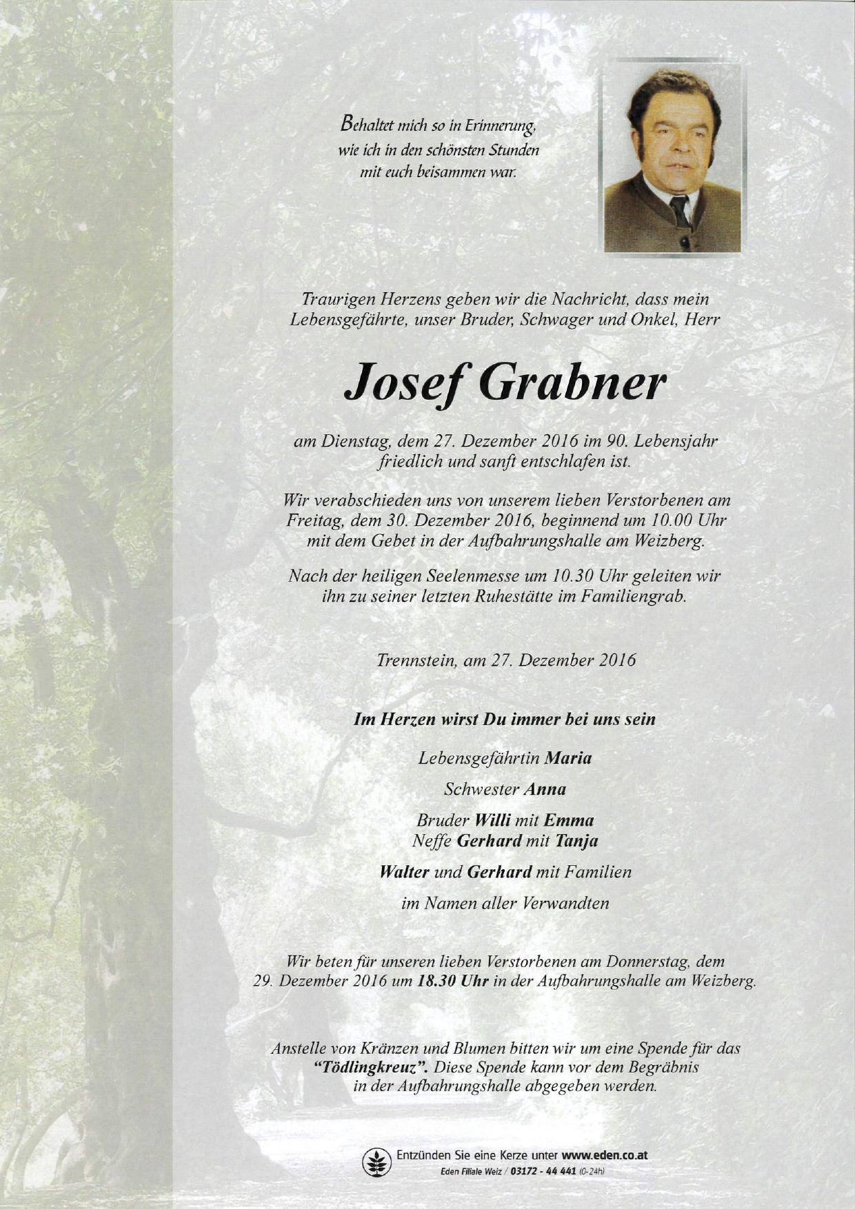 Traueranzeige von Josef Grabner