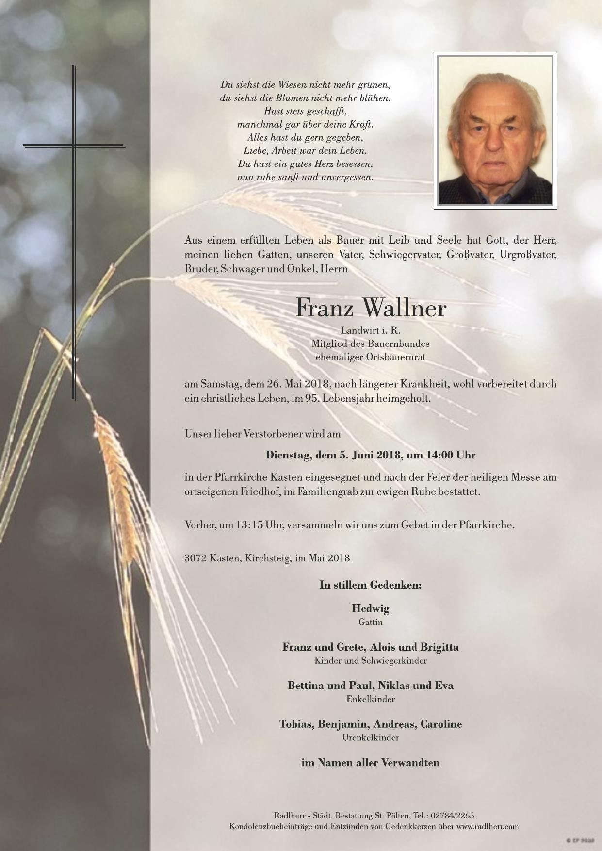 Traueranzeige von Franz Wallner